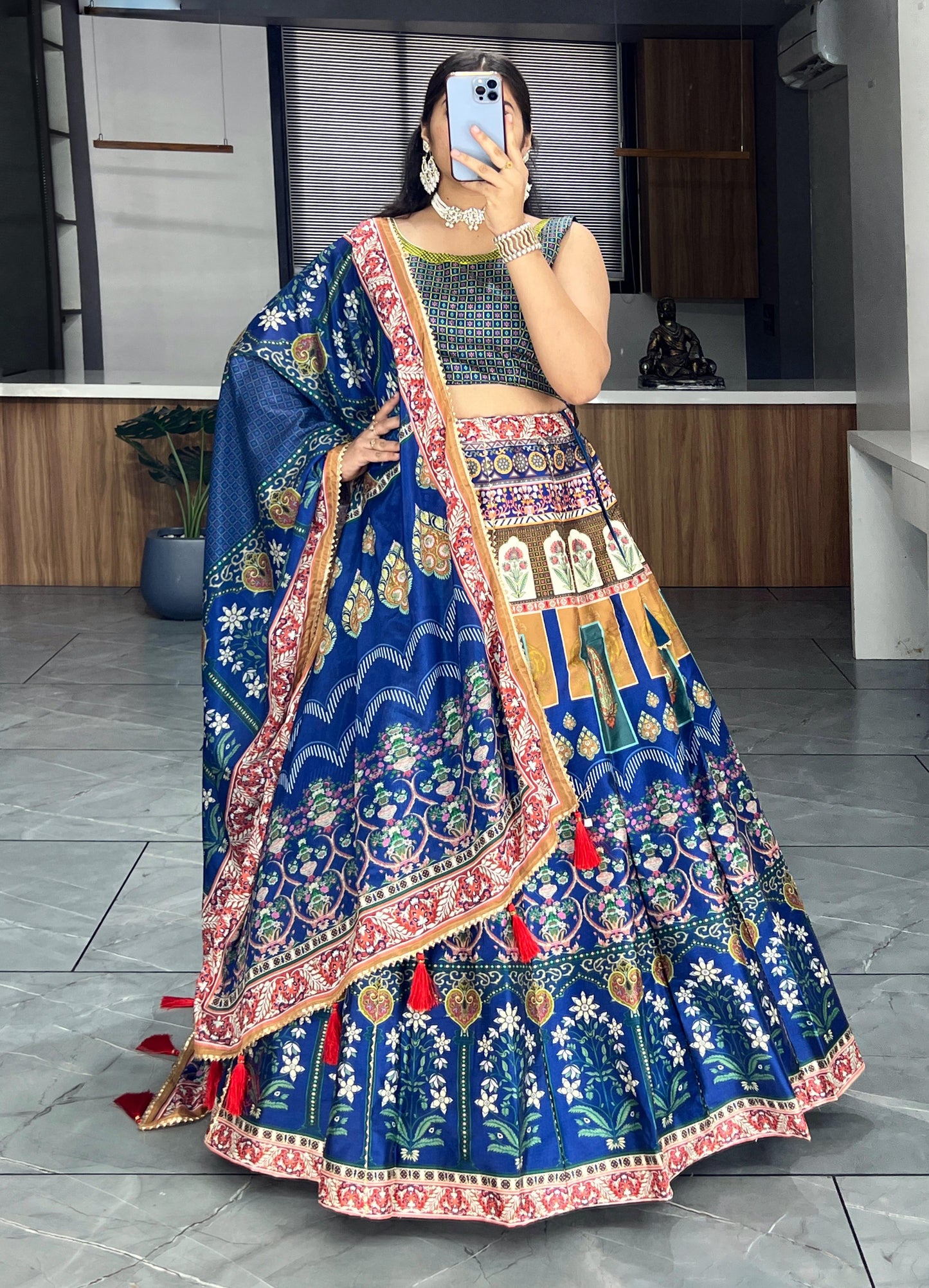 Printed silk wedding wear Readymade lehenga choli Indian Festival partywear lehenga