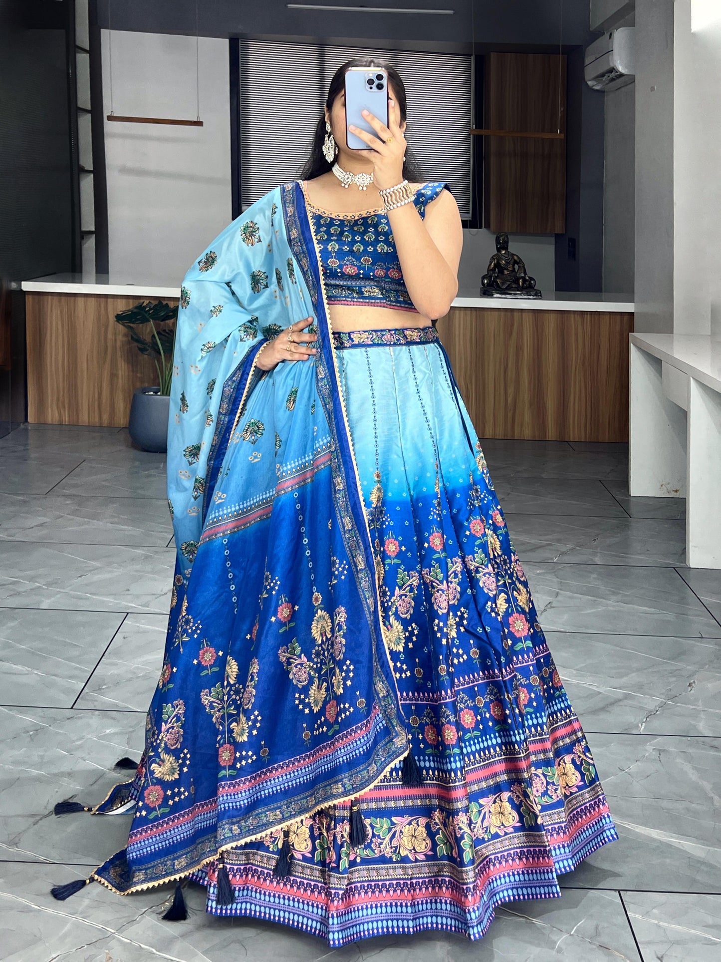 Printed silk wedding wear Readymade lehenga choli Indian Festival partywear lehenga