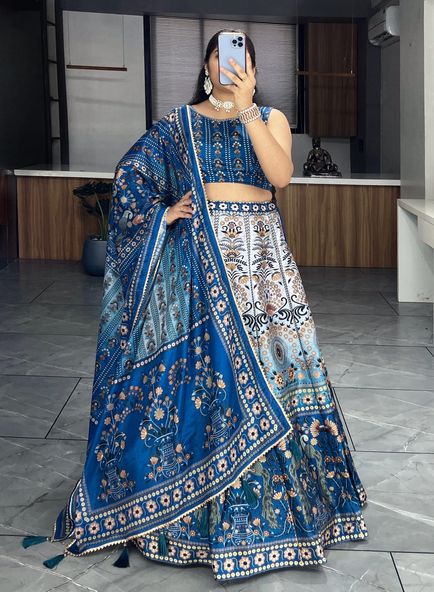 Printed silk wedding wear Readymade lehenga choli Indian Festival partywear lehenga