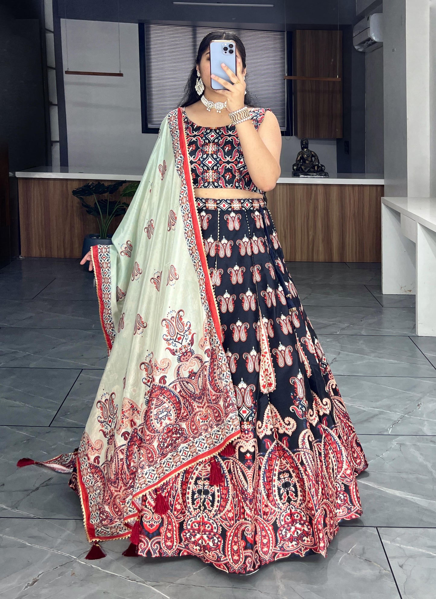 Printed silk wedding wear Readymade lehenga choli Indian Festival partywear lehenga
