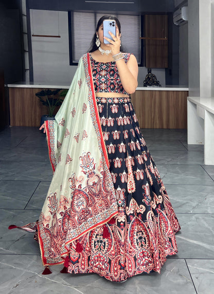 Printed silk wedding wear Readymade lehenga choli Indian Festival partywear lehenga