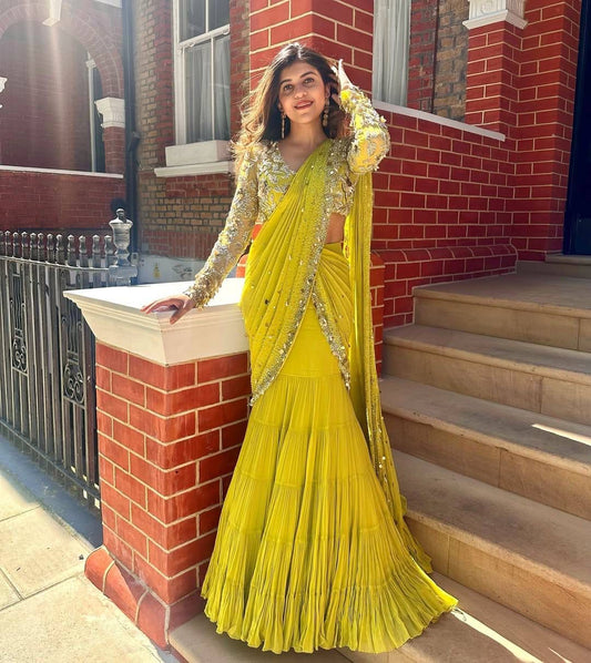 Indowestern Readymade Wedding Designer lehenga saree haldi