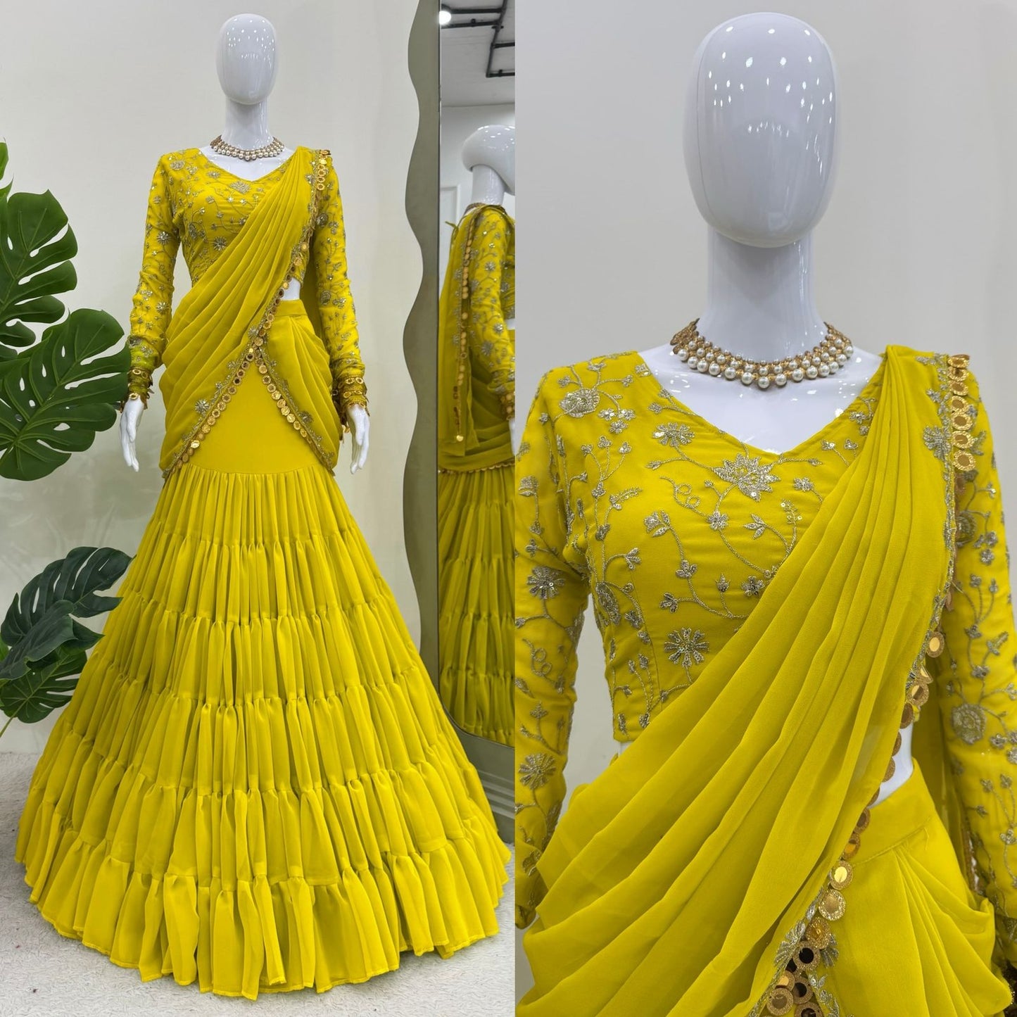 Indowestern Readymade Wedding Designer lehenga saree haldi