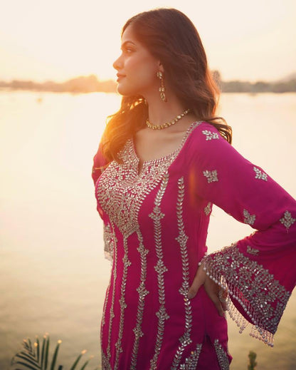 Pink Wedding wear Palazzo Suit Readymade Indian salwar kameez