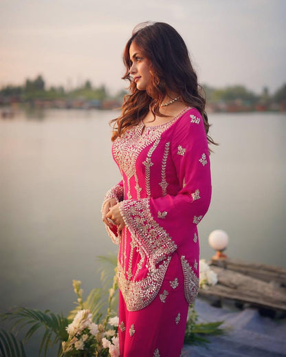 Pink Wedding wear Palazzo Suit Readymade Indian salwar kameez