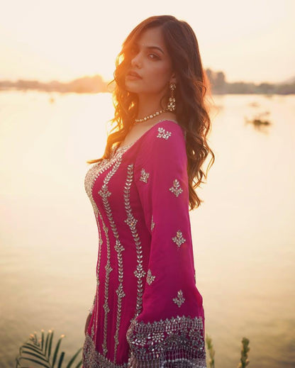 Pink Wedding wear Palazzo Suit Readymade Indian salwar kameez