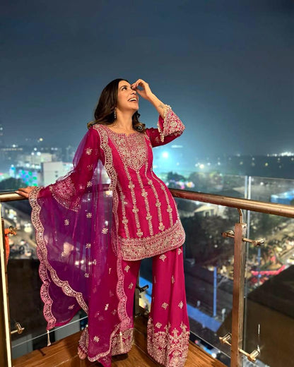 Pink Wedding wear Palazzo Suit Readymade Indian salwar kameez