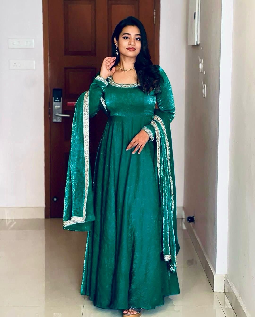 Silk anarkali Full Flair Festival wedding wear gown Indian dress