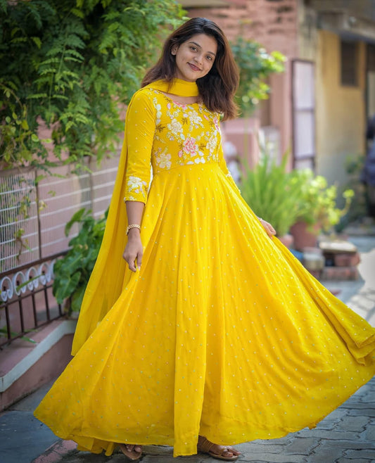 Haldi wedding wear gown Full Flair anarkali gown dress