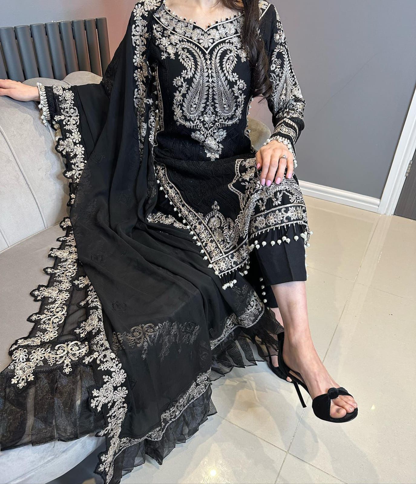 Black Ready To Wear Pakistani Salwar Kameez for EID