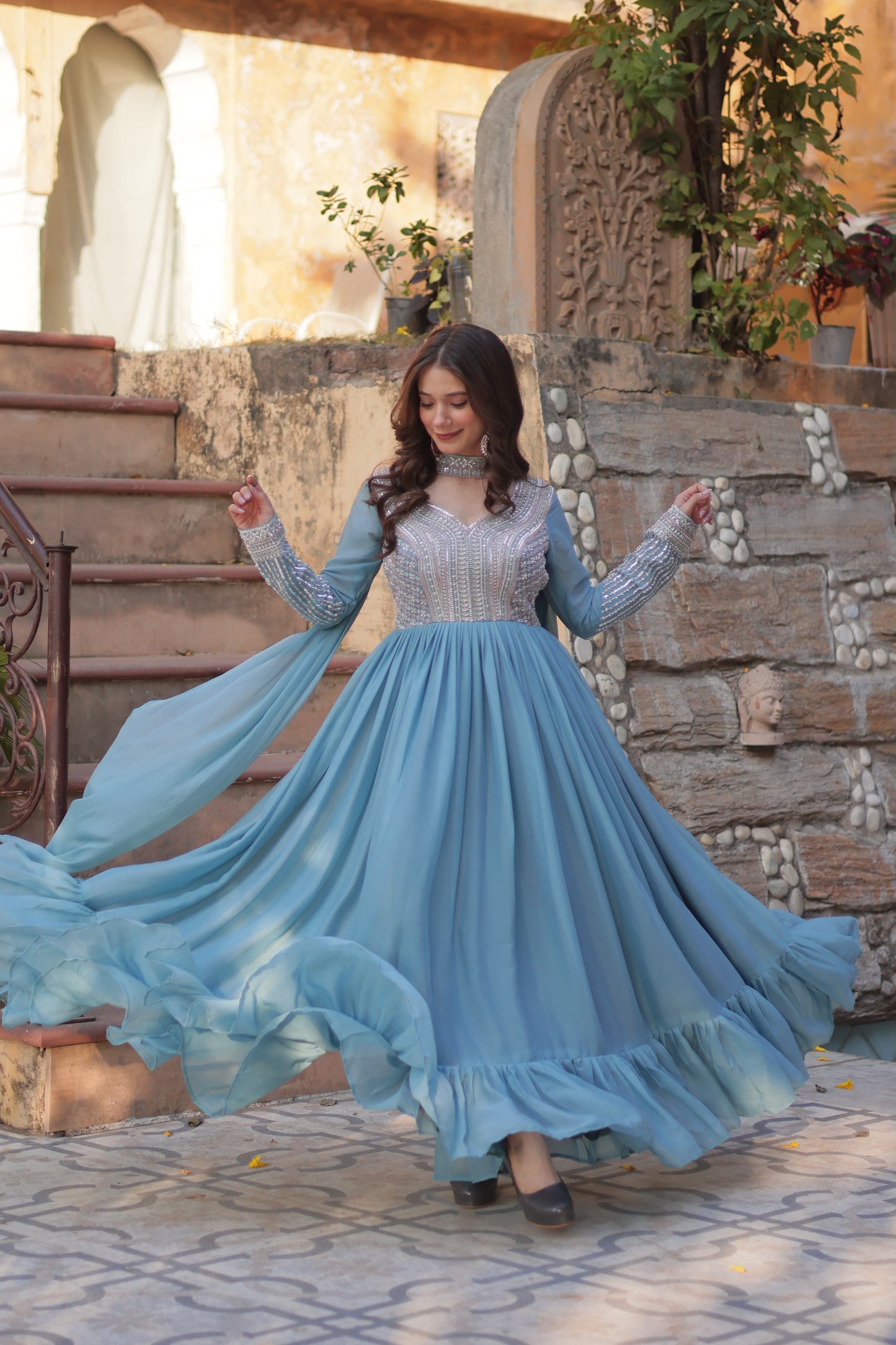 Long Full Flaired anarkali gown for wedding Festival Indian dress