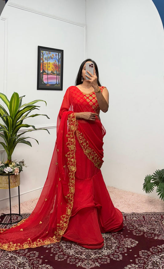 Indowestern Readymade Wedding wear lehenga saree