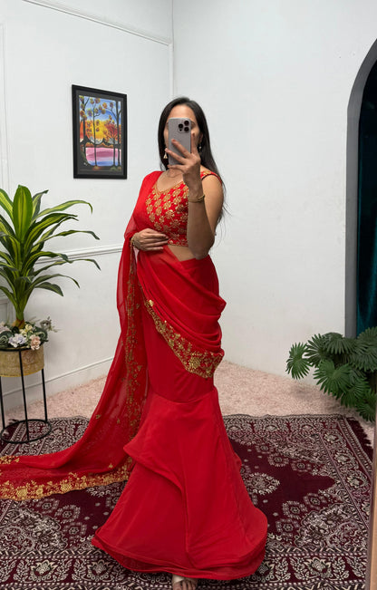 Indowestern Readymade Wedding wear lehenga saree