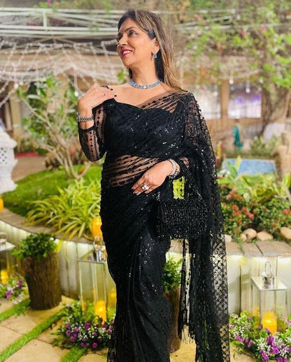 Premium Wedding Festival partywear Readymade black saree with stitched blouse