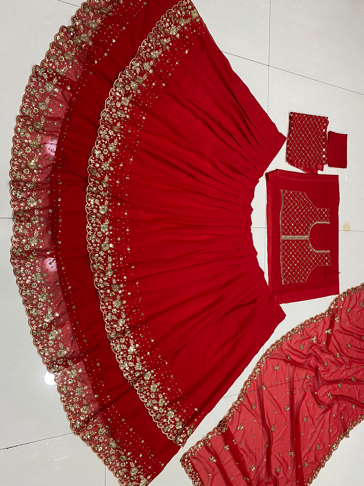 Premium Wedding red blue Indian Readymade Stitched Lehenga Choli