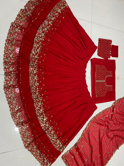 Premium Wedding red blue Indian Readymade Stitched Lehenga Choli
