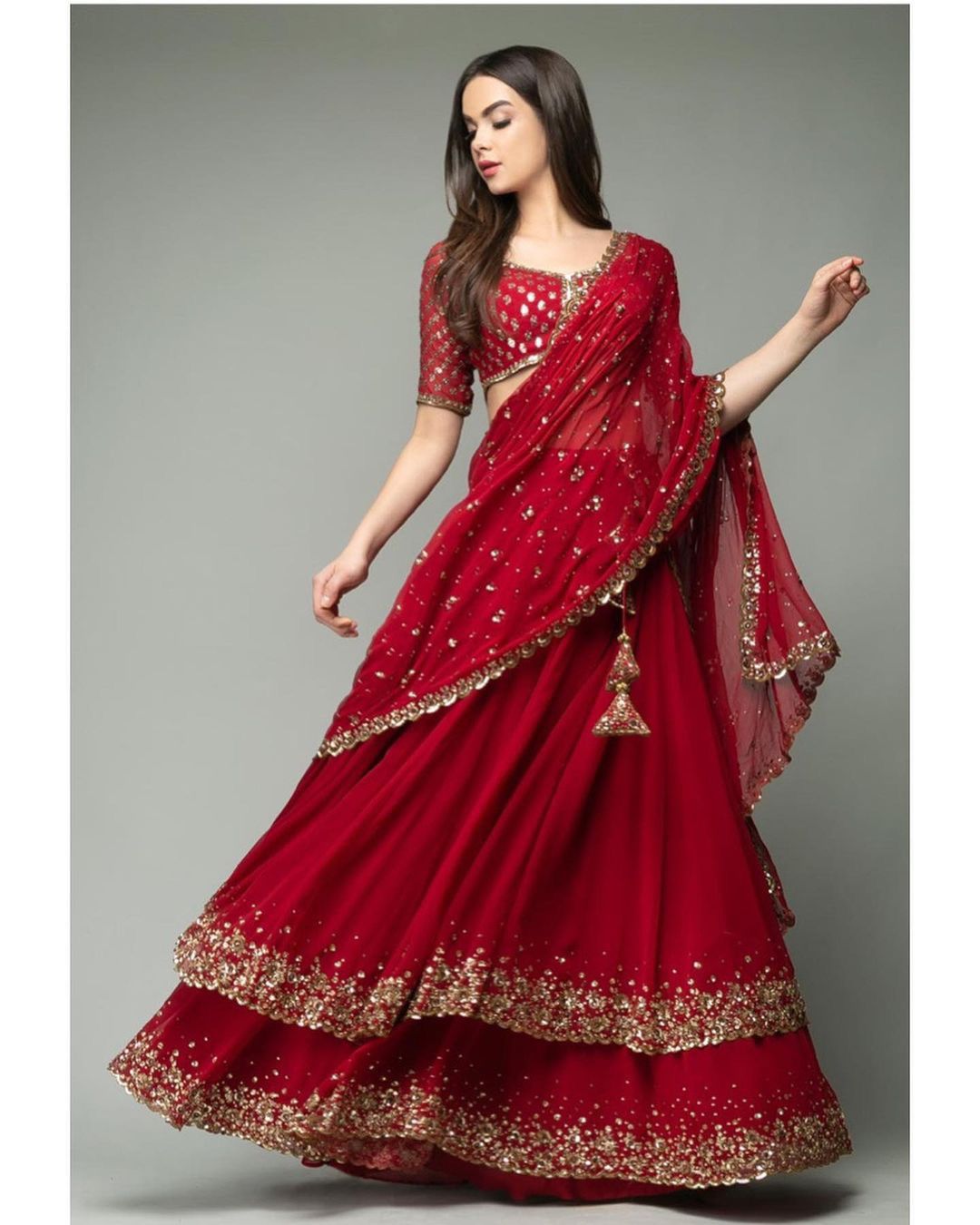 Premium Wedding red blue Indian Readymade Stitched Lehenga Choli