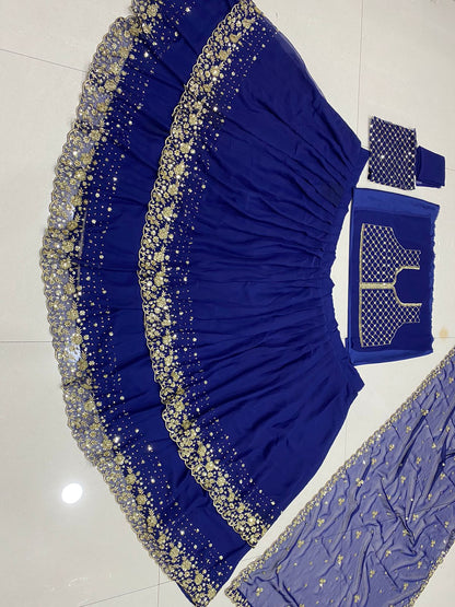 Premium Wedding red blue Indian Readymade Stitched Lehenga Choli