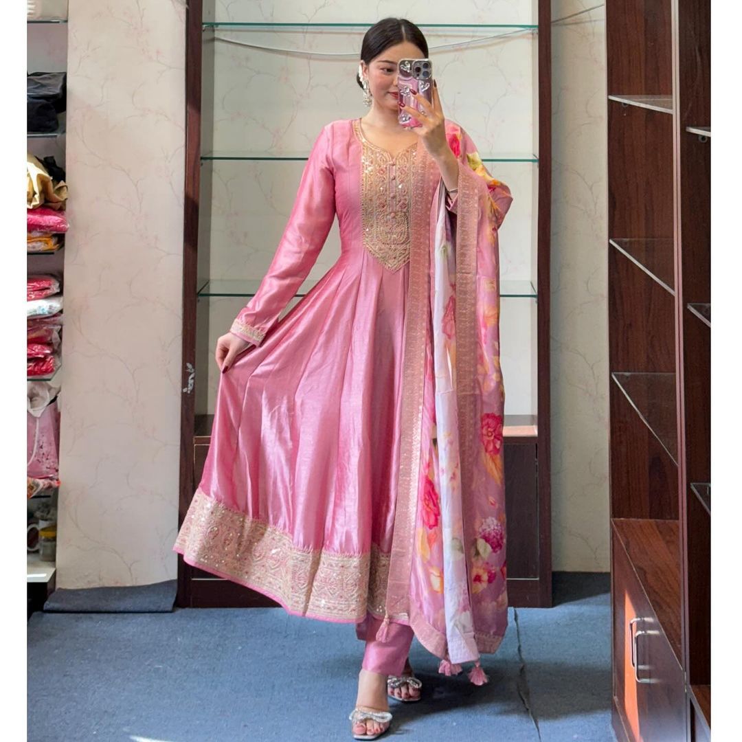 Pink premium Readymade Indian wedding Festival partywear anarkali Salwar Kameez dress