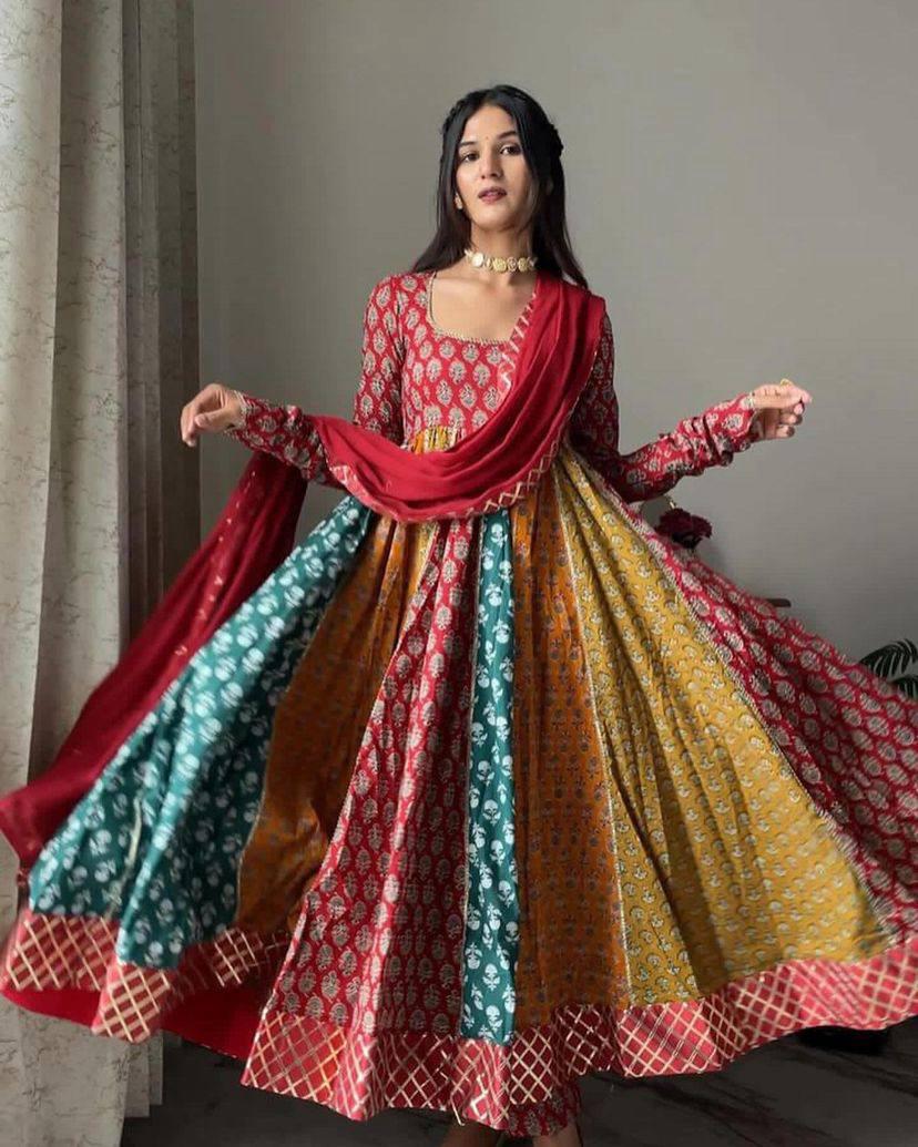 Full Flaired long anarkali gown Wedding Festival partywear Indian Ready To Wear dress