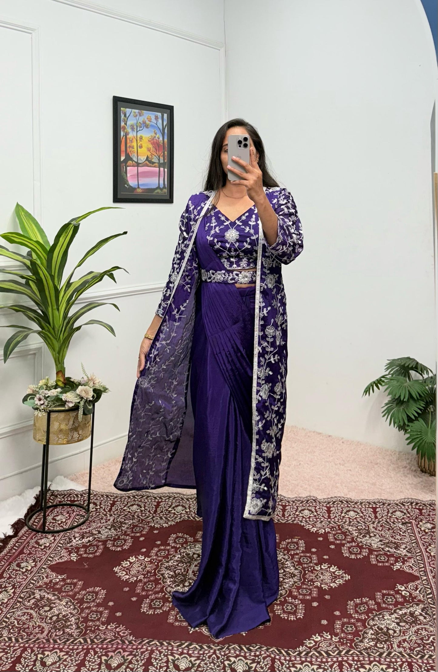 Indowestern Wedding Festival Partywear Saree With Koti Stitched Ready To Wear