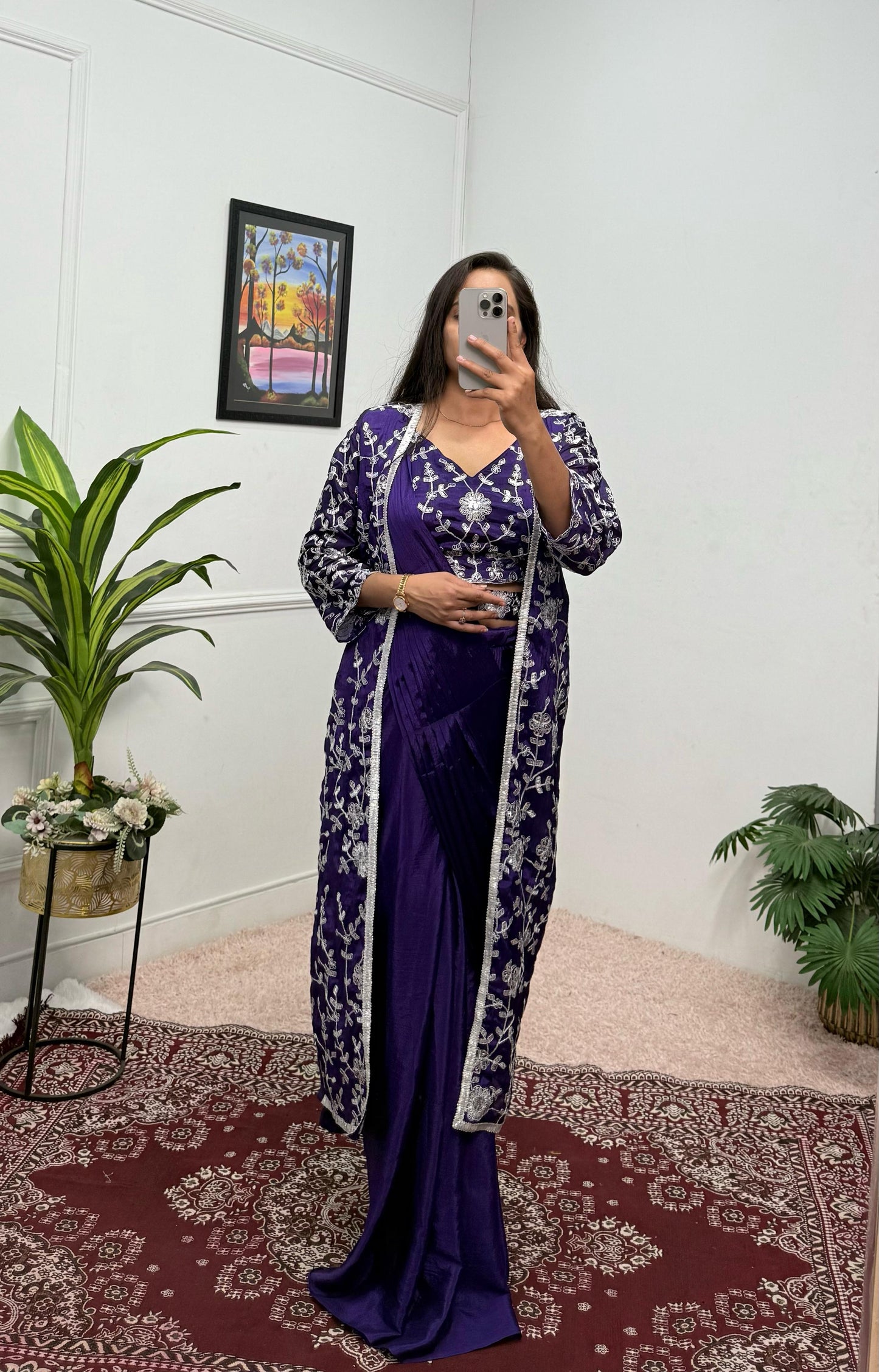 Indowestern Wedding Festival Partywear Saree With Koti Stitched Ready To Wear