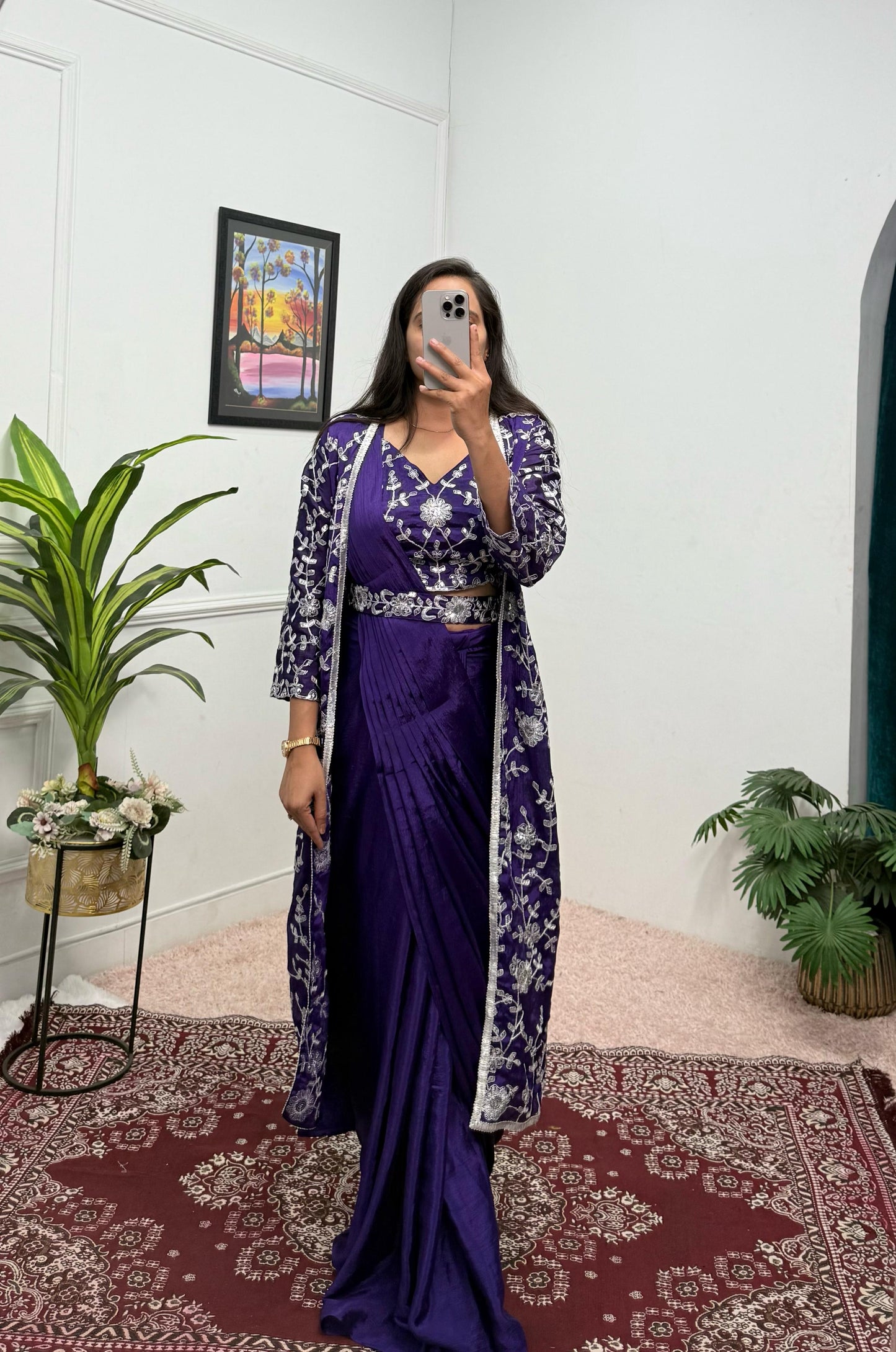 Indowestern Wedding Festival Partywear Saree With Koti Stitched Ready To Wear