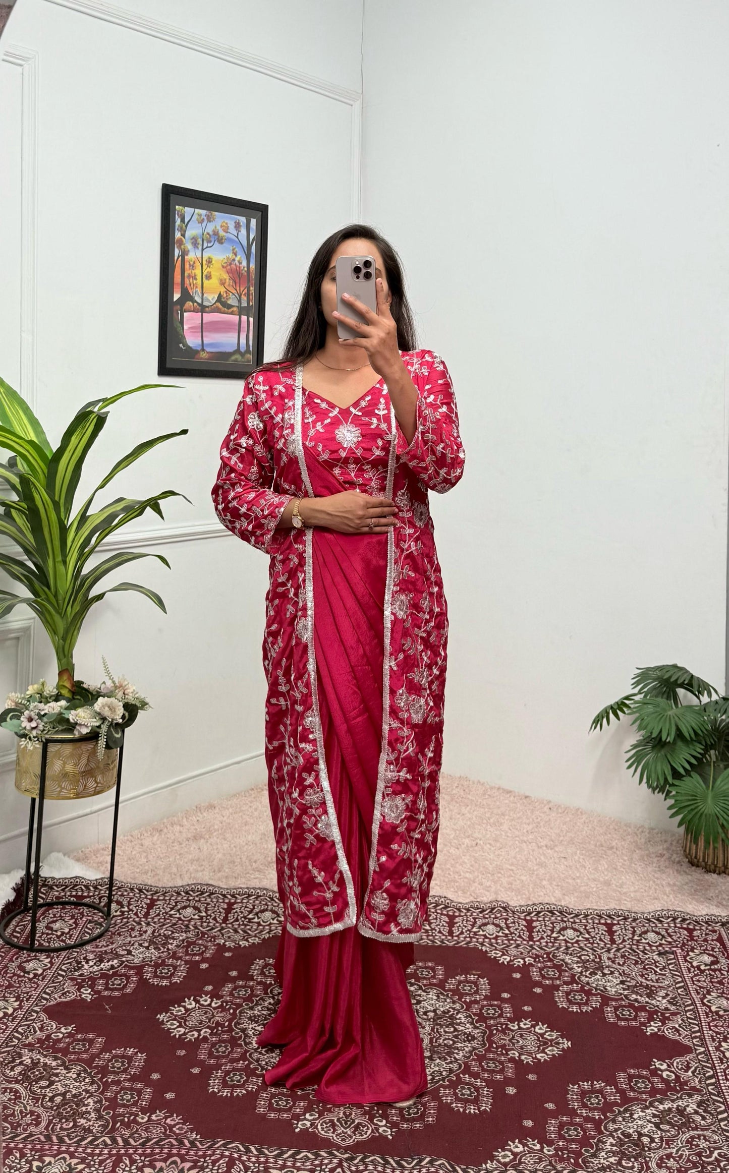 Indowestern Wedding Festival Partywear Saree With Koti Stitched Ready To Wear