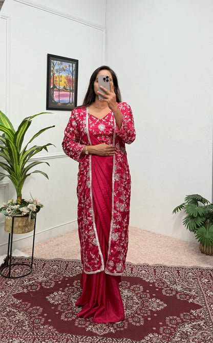 Indowestern Wedding Festival Partywear Saree With Koti Stitched Ready To Wear