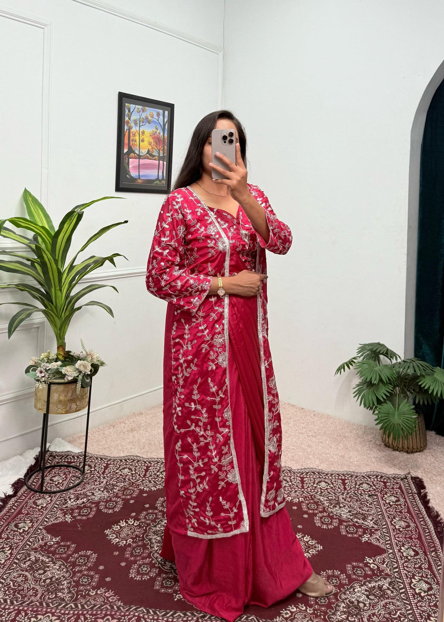 Indowestern Wedding Festival Partywear Saree With Koti Stitched Ready To Wear