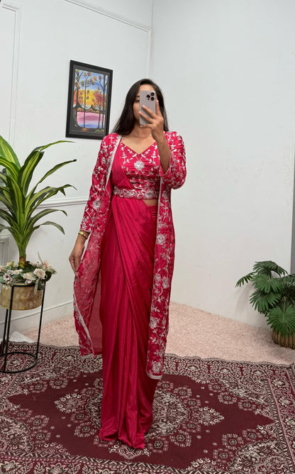 Indowestern Wedding Festival Partywear Saree With Koti Stitched Ready To Wear