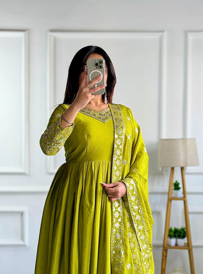 Green Salwar Kameez set anarkali Full Flair Indian Dress