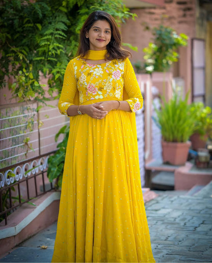 Haldi Wedding wear anarkali Full Flair gown Stitched partywear Festival Dress