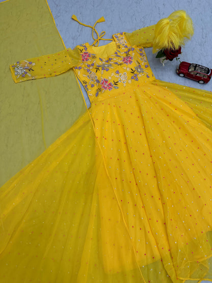 Haldi Wedding wear anarkali Full Flair gown Stitched partywear Festival Dress