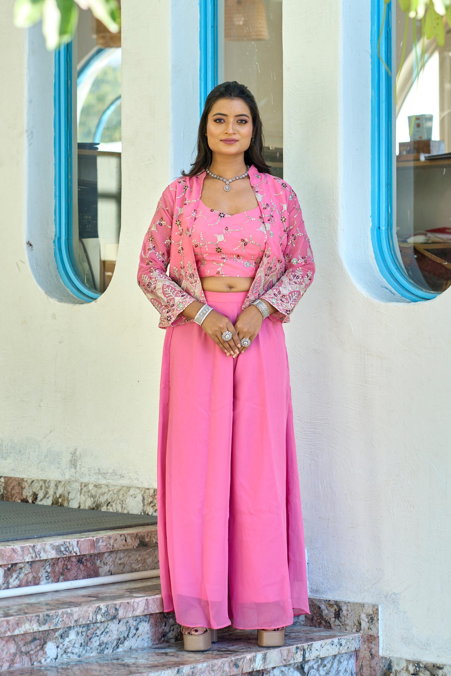 Indowestern top Palazzo with koti wedding Festival partywear dress
