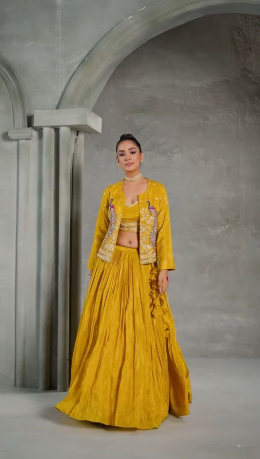 Haldi Indowestern lehenga choli with Jacket Readymade Indian wedding Festival Lehenga Choli partywear