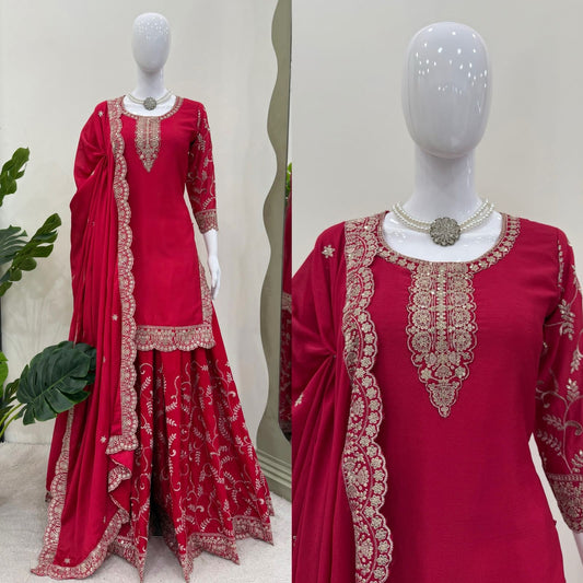 Readymade Indian red Palazzo Suit Set pakistani eid salwar kameez