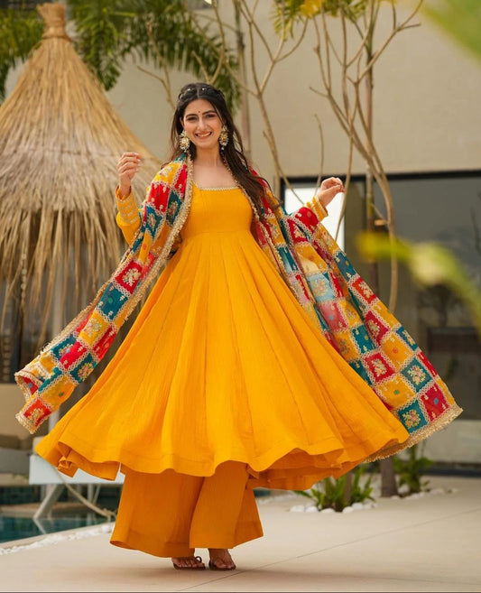 Haldi Anarkali Full Flair Readymade Indian wedding Festival partywear salwar kameez dress