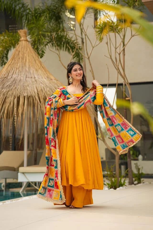 Haldi Anarkali Full Flair Readymade Indian wedding Festival partywear salwar kameez dress