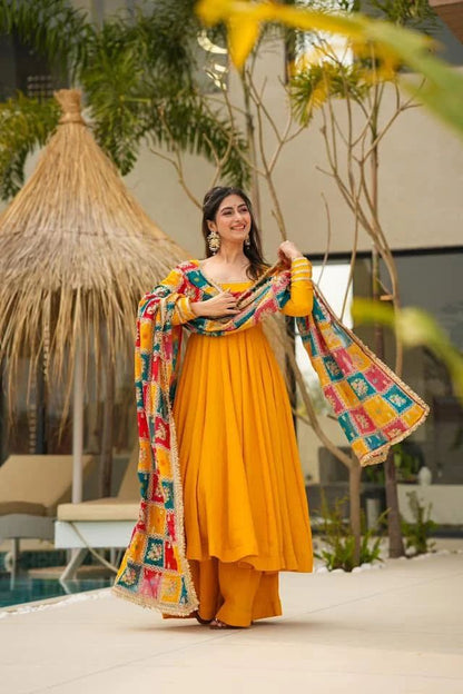 Haldi Anarkali Full Flair Readymade Indian wedding Festival partywear salwar kameez dress