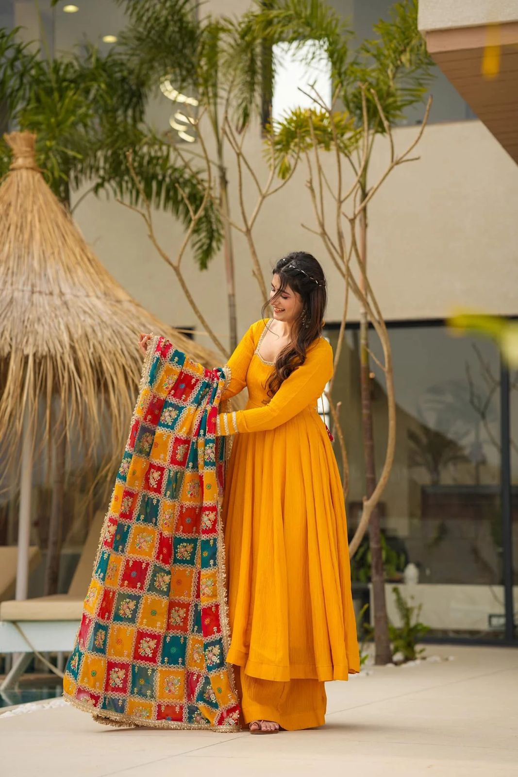 Haldi Anarkali Full Flair Readymade Indian wedding Festival partywear salwar kameez dress