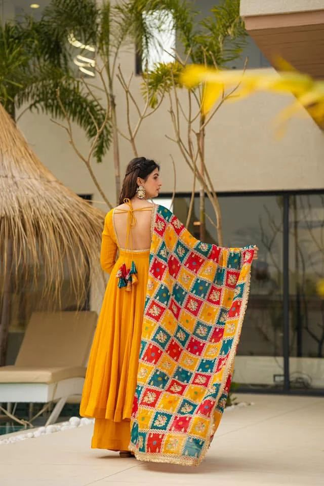 Haldi Anarkali Full Flair Readymade Indian wedding Festival partywear salwar kameez dress