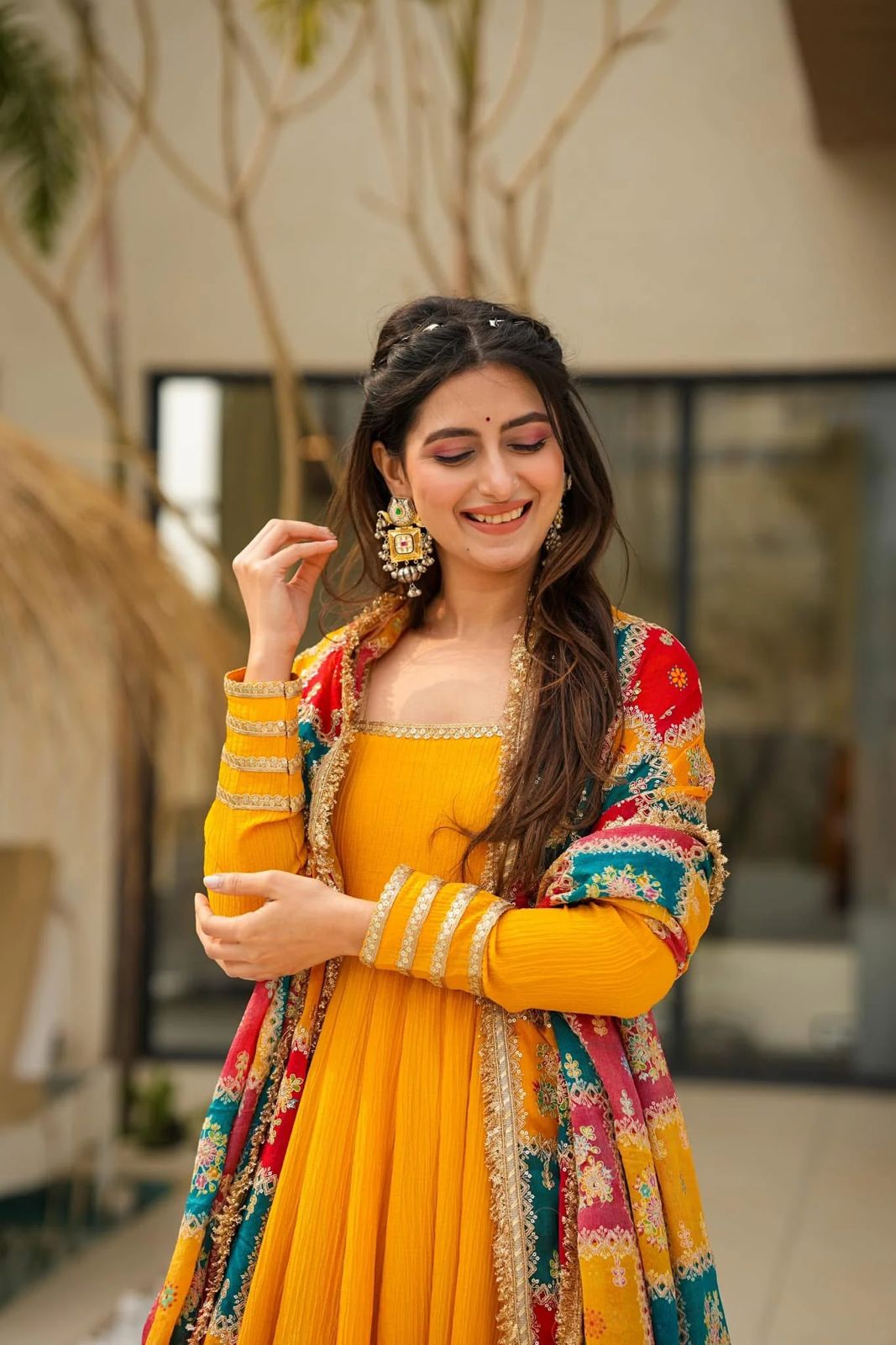 Haldi Anarkali Full Flair Readymade Indian wedding Festival partywear salwar kameez dress