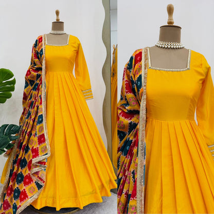 Haldi Anarkali Full Flair Readymade Indian wedding Festival partywear salwar kameez dress