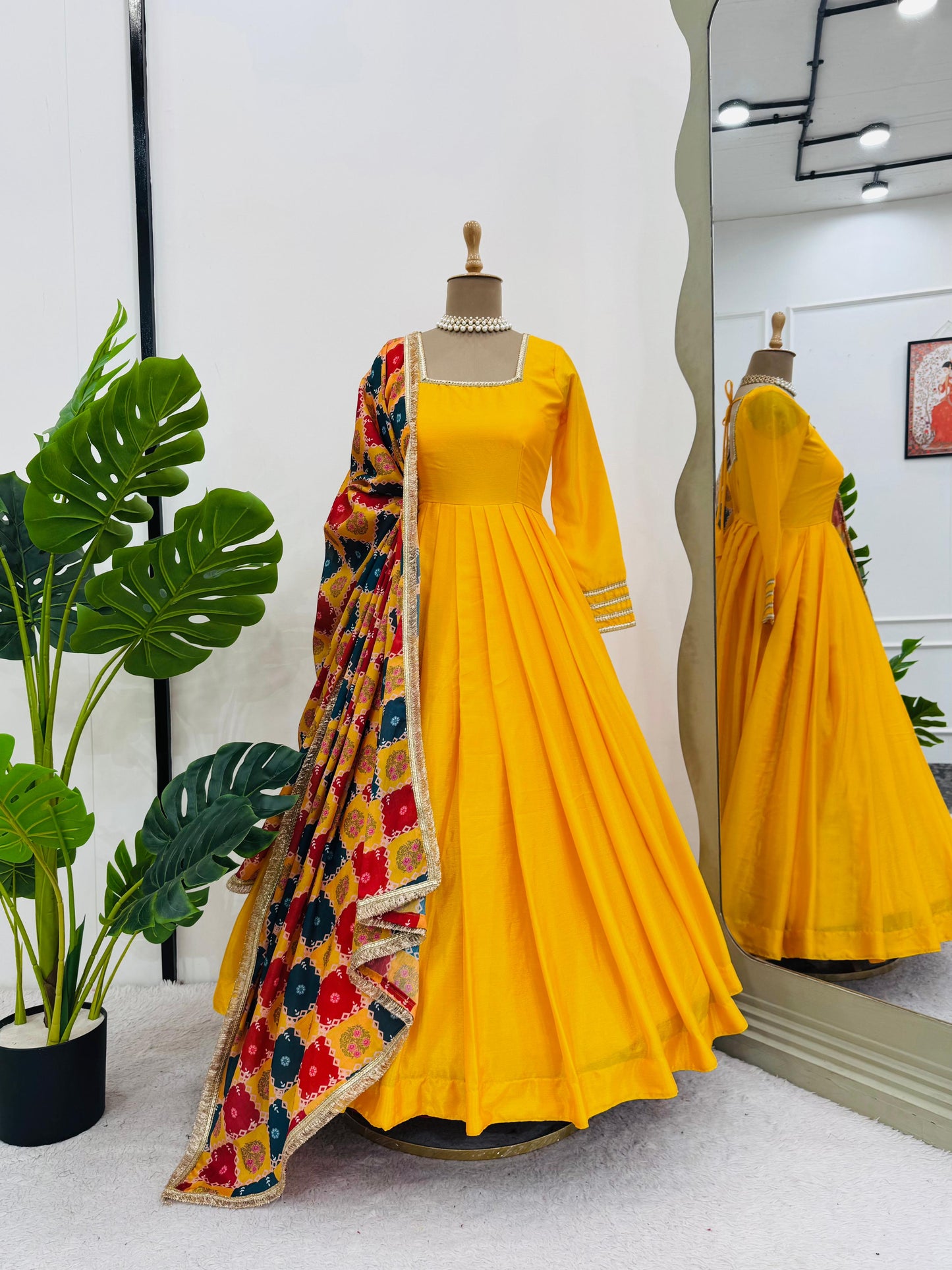 Haldi Anarkali Full Flair Readymade Indian wedding Festival partywear salwar kameez dress