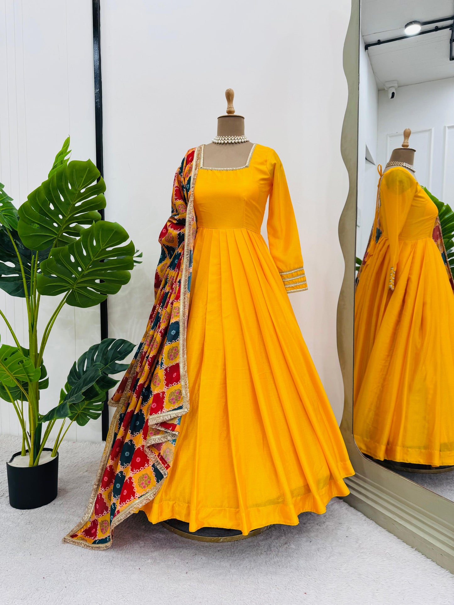 Haldi Anarkali Full Flair Readymade Indian wedding Festival partywear salwar kameez dress