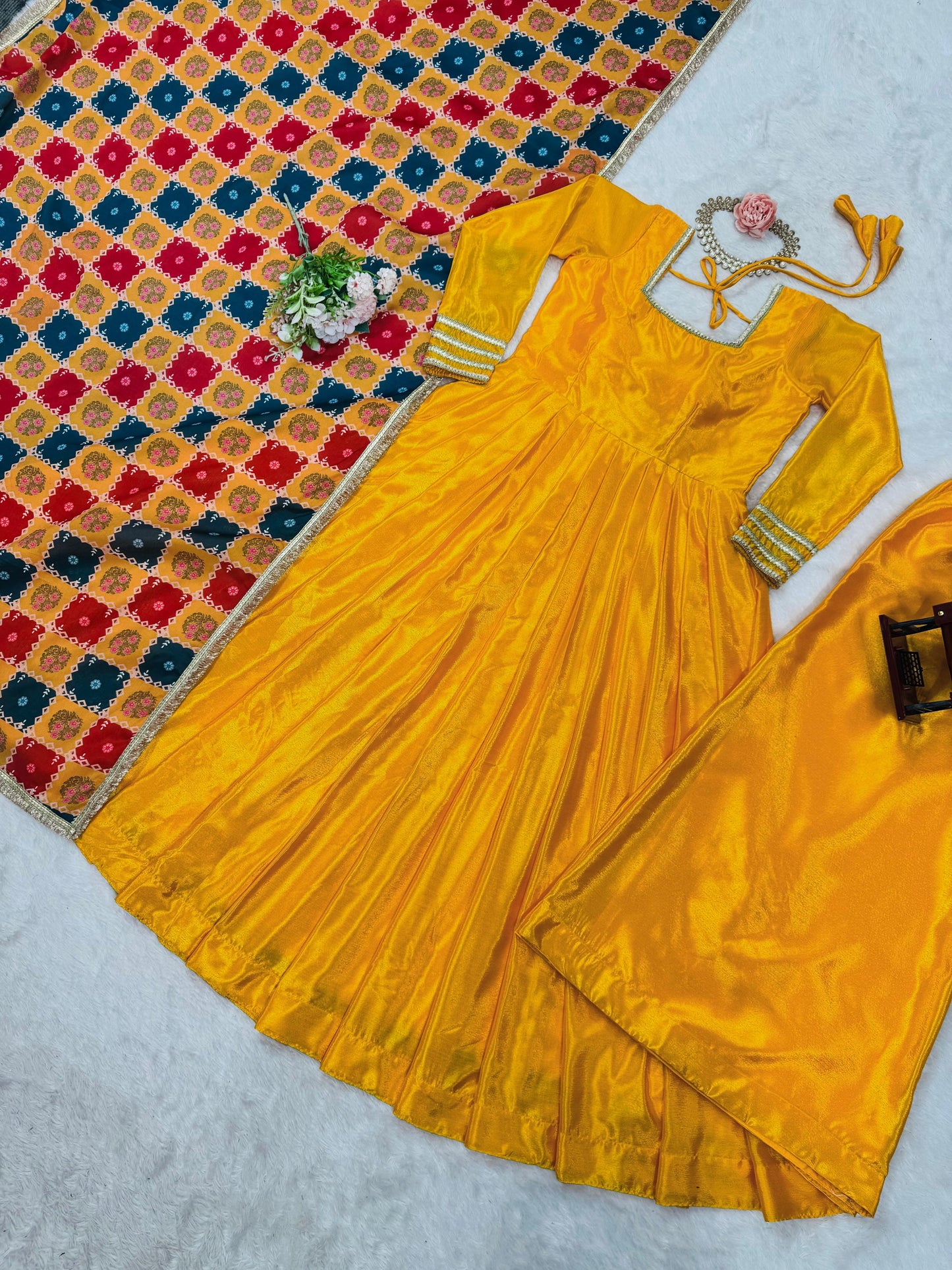 Haldi Anarkali Full Flair Readymade Indian wedding Festival partywear salwar kameez dress