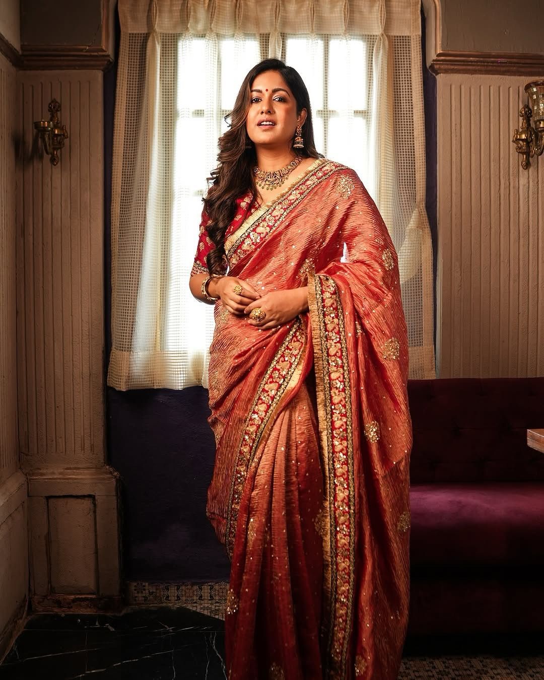 Wedding wear Readymade Indian saree with blouse for festival partywear