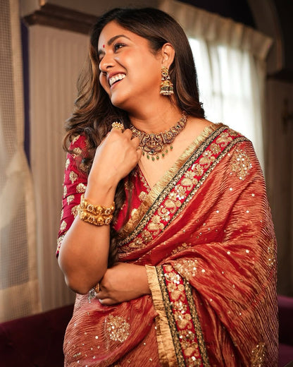 Wedding wear Readymade Indian saree with blouse for festival partywear