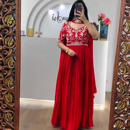 Floral Readymade Indian Festival wedding partywear Gown with Dupatta